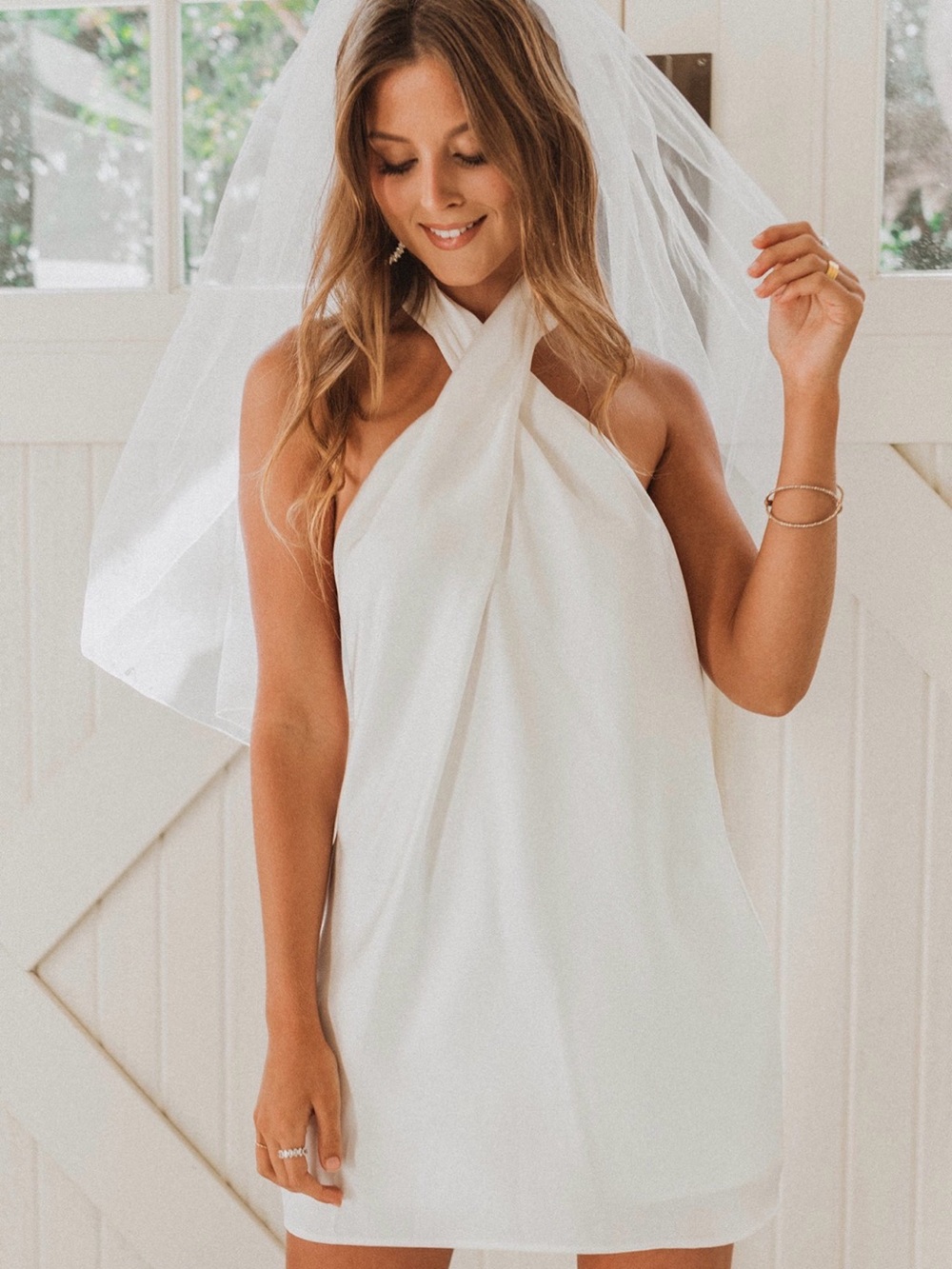 Show Me Your MuMu Jasmine Halter Mini Dress Ivory Luxe Satin